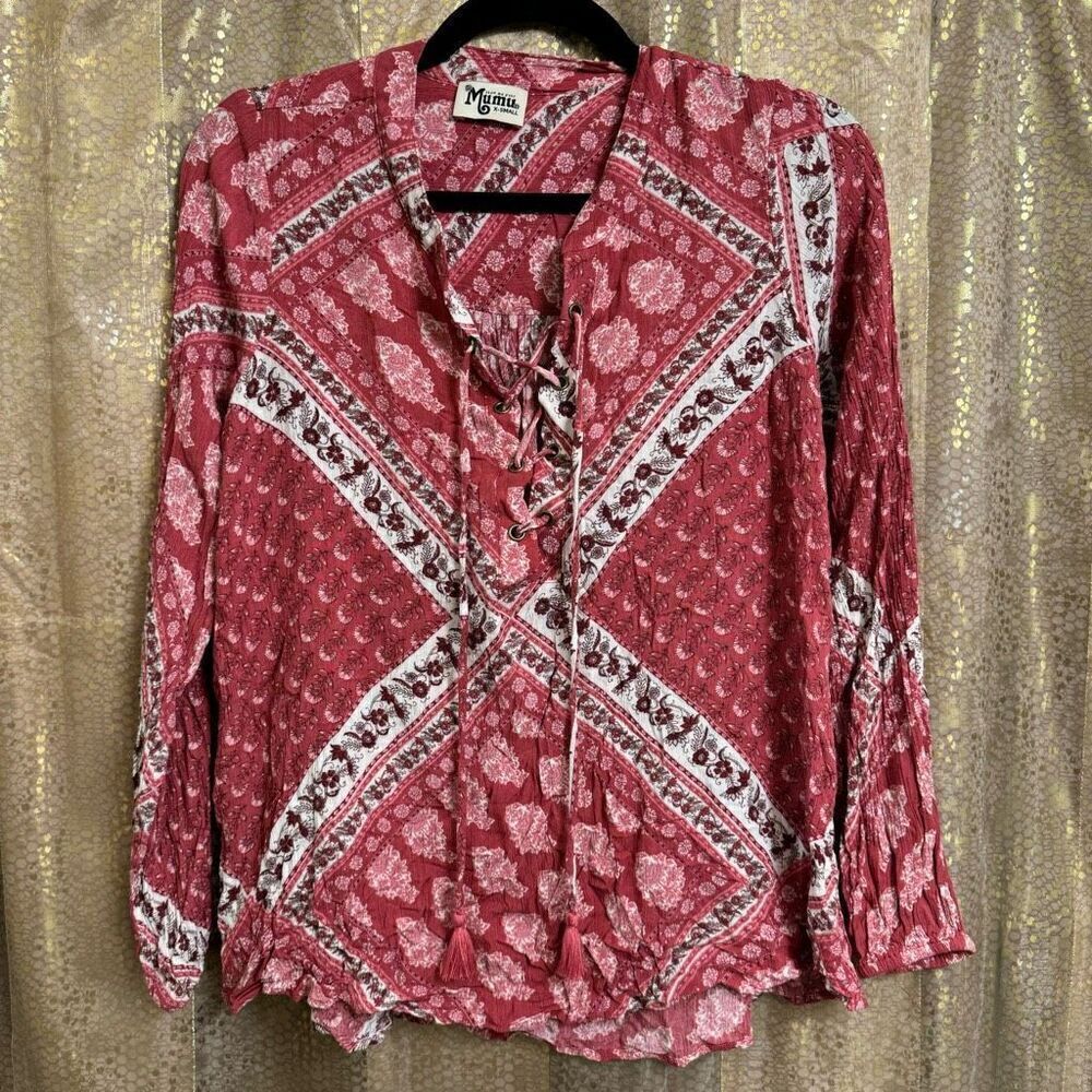 Show Me Your Mumu Thatcher Tie Front Paisley Peasant Top XS